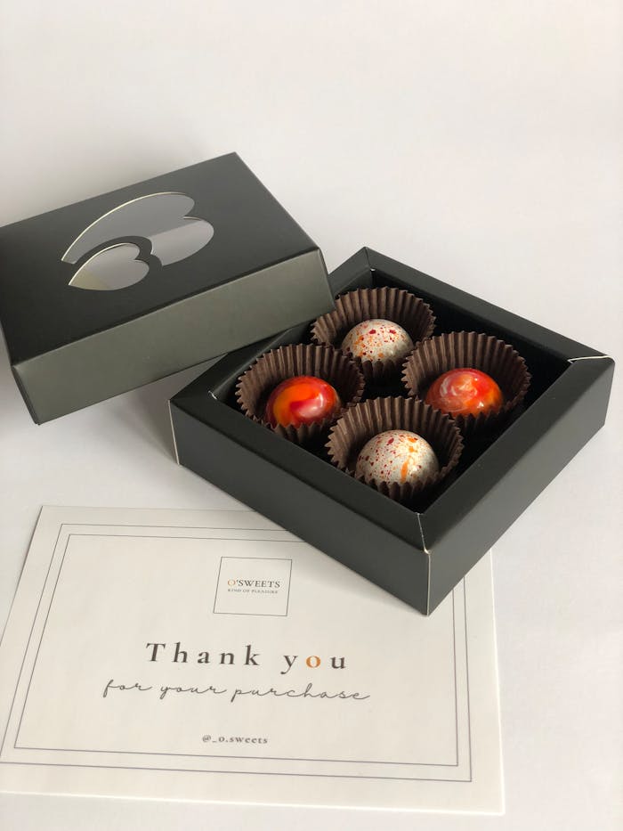 Mastering the First Impression: Your intriguing post title goes here Elegantly packaged gourmet pralines with a thank you card, perfect for gifts and celebrations.